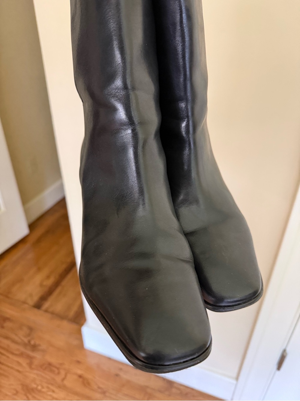 Classic Black Vegan Leather Square-Toe Heeled Bootie